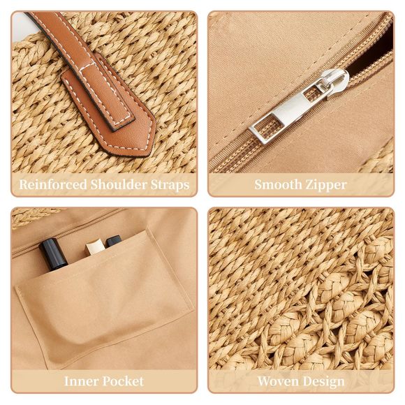 Large Straw Beach Bag Summer Tote Bags Shoulder Handbags Woven :o) - Picture 4 of 6